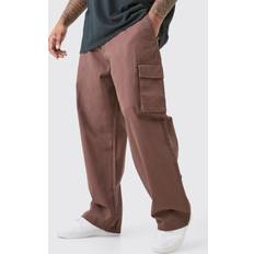 Cargohousut - Ruskea boohooMAN Plus Fixed Waist Cargo Trousers - Chocolate