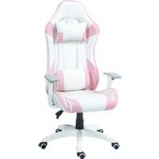 Homcom Gaming Chair, Racing Gamer Chair, Reclining Faux Leather Computer Chair with Headrest, Lumber Support, 3D Armrests, Adjustable Height, Swivel Wheels for Office, Pink