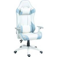 Homcom Gaming Chair, Racing Gamer Chair, Reclining Faux Leather Computer Chair with Headrest, Lumber Support, 3D Armrests, Adjustable Height, Swivel Wheels for Office, Light Blue