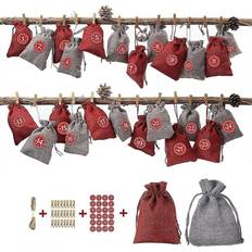 Advent Calendars HKHBJS Advent Calendar To Fill Cloth Bag, 1-24 Advent Numbers Stickers Burlap Gift Bag Christmas Calendar Handicraft Set Craft Filling Harness Bag With Draws