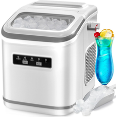 Ice Makers Kismile Countertop Ice Maker with Ice Scoop and Basket, 9 Cubes in 6 Mins, 26.5lbs/24h, 2 Sizes of Bullet Ice, Self-Cleaning White 8.74 In. W X 11.57 In. H X 11.42 In. D