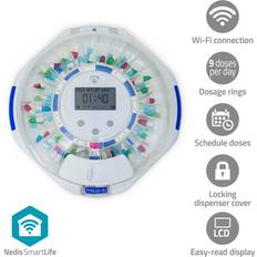 Nedis SmartLife Pill Dispenser Wi-Fi 28 Fack Antal larmtider: 9 larmtider per dag Ljus Pip Röst LCD-skärm Vit