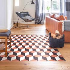 Orange Carpets & Rugs Klebefieber Vinyl-Teppich Geometrischer Fliesenmix Würfel Orange