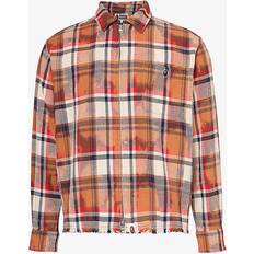 A Bathing Ape Shirts A Bathing Ape Bathing Ape Mens Red Checked Abstract-pattern Cotton Shirt