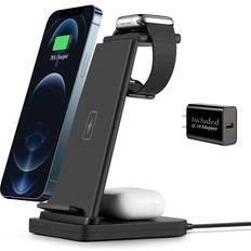 Chronus 3 in 1 Wireless Charger Charging Station Dock for Apple Watch 6 5 4 3 2, Airpods Pro, iPhone 11/11 Pro/X/Xr/Xs/8 Plus, Qi-Certified