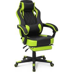 Gaming Chairs MoNiBloom Reclining Computer Chair with Footrest & Detachable Lumbar Support 360 Degree Swivel Racing Style PU Leather Computer Gaming Chair with Headrest for Home Bedroom Office, Green