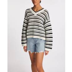 A rayas Suéteres Ganni Striped Cotton Pointelle V-neck Women Pullovers - Multi