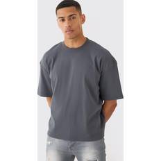 Men - Rayon T-shirts boohooMAN Mens Oversized Boxy Extended Neck Heavyweight Ribbed T-Shirt Grey