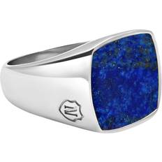 Herre - Rustfritt stål Ringer Nialaya Men's Stainless Steel Signet Ring With Blue Lapis Ringe hos Magasin Silver And Blue