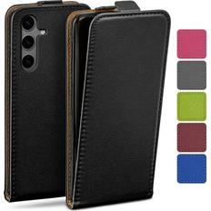 moex Flip Case for Samsung Galaxy S24, Foldable, 360 Degree All-Round Full Protection, Vegan Leather, Mobile Phone Case with Vertical Flap, Magnetic Black