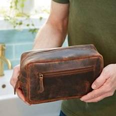 Leather Toiletry Bags Paper High Buffalo Leather Wash Bag Brown One Size