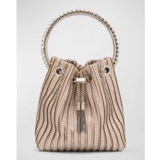 Suede - White Bags Jimmy Choo Bon Bon Striped Embellished Bucket Bag WHITE