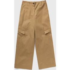 Clothing Ganni Brown Herringbone Canvas Mid Waist Pants in Beige Elastane/Organic Cotton Women's