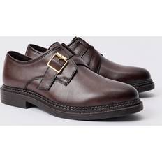 Lage schoenen boohooMAN Mens PU Cross Over Strap Loafer - Dark Brown