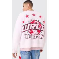 Herren - Rosa Cardigans boohooMAN Mens Oversized Boxy Brushed Varsity Knit Cardigan Pink