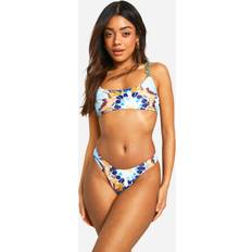 Blue Bikini Sets boohoo Womens Tie Dye Chain Trim Straps Bikini Set Blue