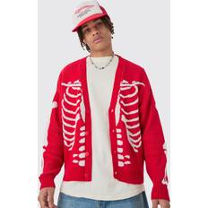 Man - Rood Vesten boohooMAN Oversized Skeleton Cardigan - Red