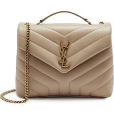 Saint Laurent Loulou Small Leather Shoulder Bag, Leather Bag, Beige