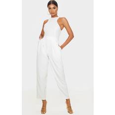 PrettyLittleThing White Back Pocket Detail Racer Jumpsuit, White