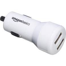 Amazon Basics 4.8 Amp 24W Dual USB Car Charger for Apple and Android Devices, White, 4-Pack