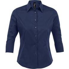 Clothing Sol's Womens/Ladies Effect 3/4 Sleeve Fitted Work Shirt Dark Blue