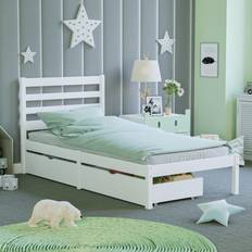 White Libra Kids Single Bed Under Bed Storage Drawers Solid Pine Child
