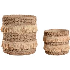 Brown Pots Home ESPRIT Set of Planters Brown Raffia Cement Tropical