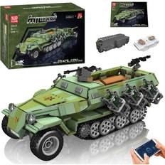 Modeller & byggesett Mould King Half Track Vehicle Block Remote APP Control German Military Collection Model Set Ideal Adult Gift for Military Enthusiasts 1298PCS