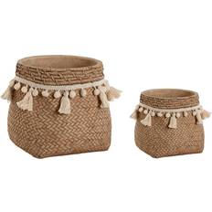 Brown Pots Home ESPRIT Set of Planters Light brown Cement Tropical