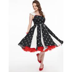 Unique Vintage Unique Vintage Black & White Polka Dot Stripe Swing Dress Large/10-12