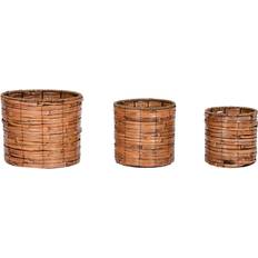 Brown Pots Home ESPRIT Set of Planters Brown Metal Rattan Tropical ∅31cm