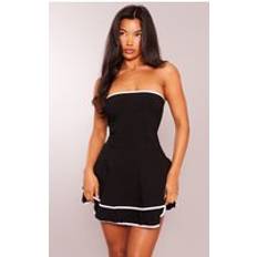 Wool Dresses PrettyLittleThing Black Stretch Woven Contrast Tiered Shift Dress, Black