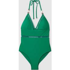 Reiss Swimsuits Reiss Rita Latice Detail Halterneck Swimsuit, Green