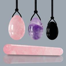 Dechoicelife a-set 1 Rose Quartz Yoni Egg Set Drilled Natural Jade Eggs Amethyst Kegel Balls Kegel Exercise Jade Ball Vaginal Tightening Massage Egg