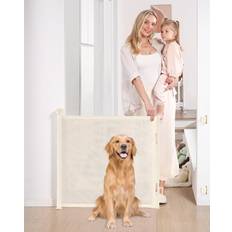 Child Safety Likzest Retractable Baby Gate, Mesh Baby and Pet Gate 33" Tall, Extends up to 55" Wide, Child Safety Baby Gates for Stairs Doorways Hallways, Dog Gate Cat Gate for Indoor and Outdoor Beige