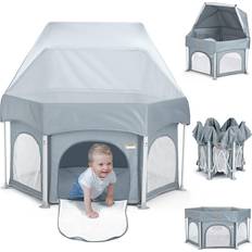 Playpen BabyBond 53" Portable Indoor and Outdoor Playpen Pop Up Tent Pack and Play Playpen for Babies and Toddlers Play Yards with Canopy and Travel Bag Grey