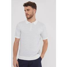 Clothing Threadbare Mens Ecru 'Massie' Textured Stripe Quarter Zip Short Sleeve Knitted Polo