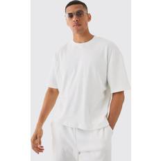 Rayon T-Shirts boohooMAN Oversized Boxy Extended Neck T-shirt - Ecru