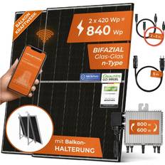 Solarmodule Solarway Solarway 840W Balkonkraftwerk 800W Komplett Steckdose Ausgang einstellbar 600/800W 2x420W Bifaziale Glas/Glas n-Type JaSolar-Module, Wechselrichter mit APP&WiFi, Plug&Play