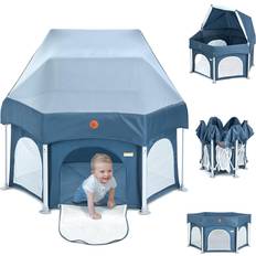 Child Safety BabyBond 53" Portable Indoor and Outdoor Playpen with Mat- Pop Up Tent Pack and Play Playpen with Canopy for Babies and Toddlers Play Yards with Travel Bag Blue