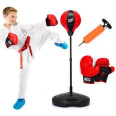 Punching Bags Costway Kids Punching Bag Toy Set Adjustable Stand Boxing Glove Speed Ball w/ Pump New Black