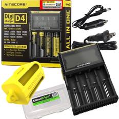 Batteries & Chargers EdisonBright Nitecore D4 Digital Smart Battery Charger for Li-ion Ni-MH Ni-CD with 12V DC Car Adapter, NBM40 18650 Battery Magazine Battery Carry Case