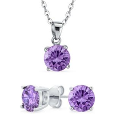 Suljettavissa Korusetit Bling Jewelry 2CT CZ Lavender Solitaire Pendant Stud Earrings Imitation Alexandrite