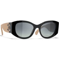 Chanel Dame Solbriller Chanel Oval Sunglasses - Black/Beige