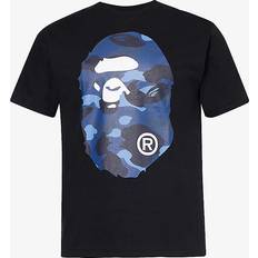 Bape Tops Bape Bathing Ape Mens Black X Navy Ape Head Cotton-jersey T-shirt