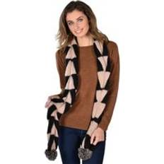 Faith Linz Womens Pom Pom Scarf Black/Beige Plaited Knitted Design