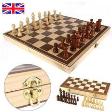 Flemye Large Chess Wooden Set Folding Chessboard Pieces Wood Board Chess