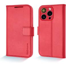 TechGear Wallet Case for Apple iPhone 15 Pro Max, Genuine Leather Magnetic Flip [RFID Blocking] Case with Shockproof TPU, Card Slots, Stand Folio Cover