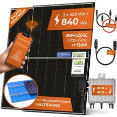 Solarway Solarway 840W Balkonkraftwerk 800W Komplett Steckdose Ausgang einstellbar 600/800W 2x420W Bifaziale Glas/Glas n-Type JaSolar-Module, Wechselrichter mit APP&WiFi, Plug&Play