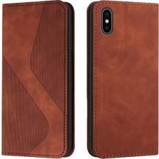 Brown Case For IPhone XS Max Magnetic PU Leather Wallet Kickstand Card Slots Holder Folio Flip
